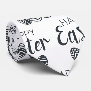 Modern Happy Easter Eggs Black White Cute Tie