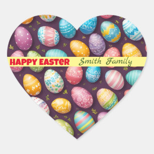 Modern Happy Easter Eggs Collection Heart Sticker