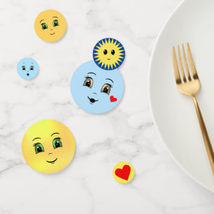 Modern Happy Faces in Light Blue & Yellow Confetti