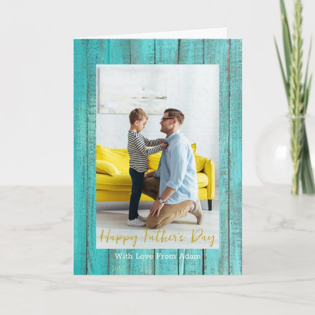 Modern Happy Father's Day Custom Photo Script  Holiday Card (Front)