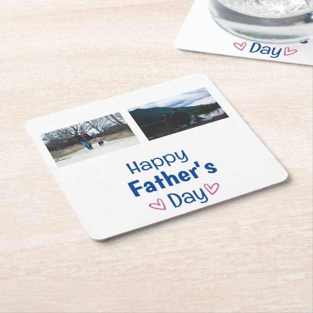 Modern Happy Father's Day Custom Photo  Square Paper Coaster (Angled)