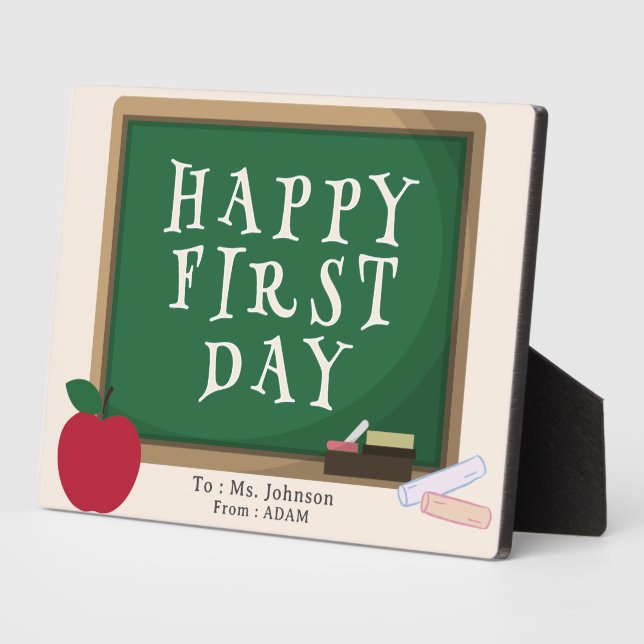 Modern Happy First Day – Custom Name Plaque (Side)