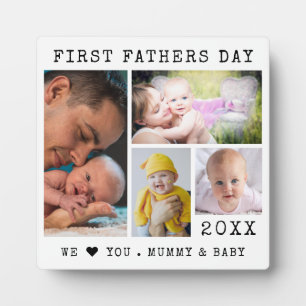 Modern Happy First Father's Day 4 Photo Collage Plaque