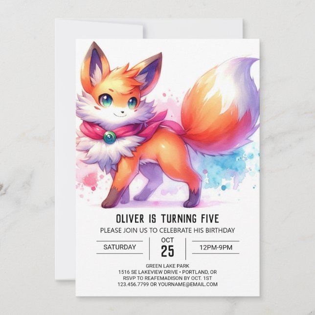  Modern Happy Fox Birthday  Invitation (Front)