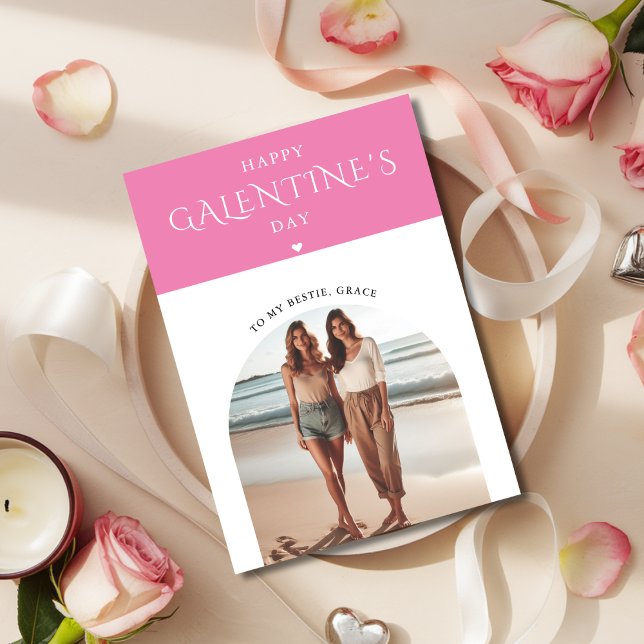 Modern Happy Galentine's Day To My Bestie Photo Holiday Card (Creator Uploaded)