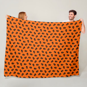 Modern Happy Halloween Orange Skull Fleece Blanket