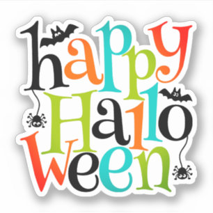 Modern Happy Halloween Typography Bats Spiders