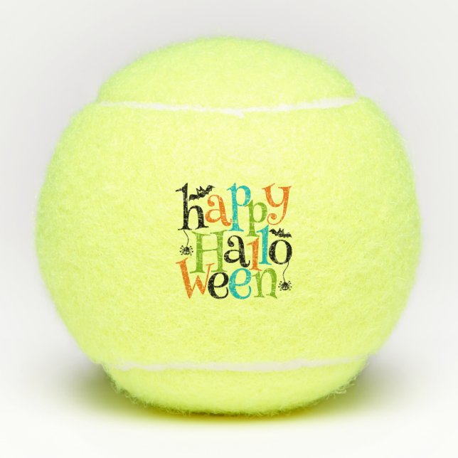 Modern Happy Halloween Typography Bats Spiders Tennis Balls (Front)