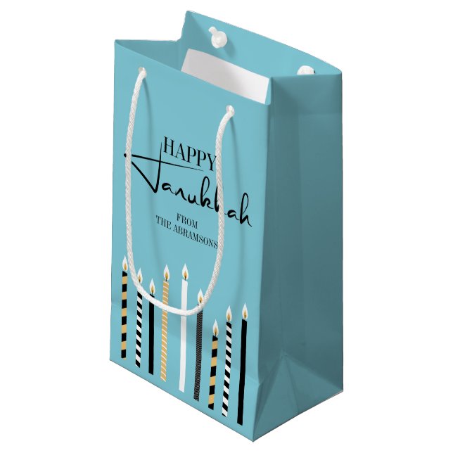 Modern Happy Hanukkah Candles Holiday Gift Bag (Front Angled)