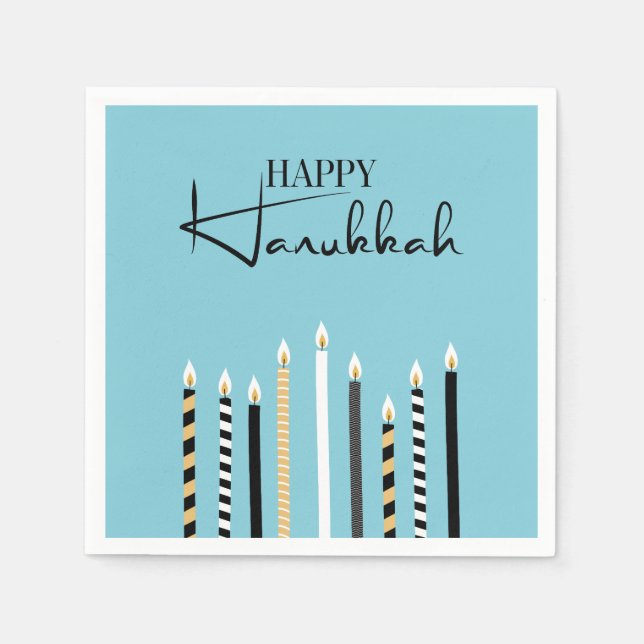 Modern Happy Hanukkah Candles Holiday Napkins (Front)