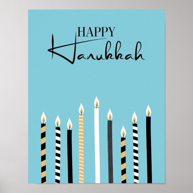 Modern Happy Hanukkah Candles Holiday Poster Sign (Front)