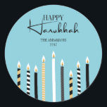 Modern Happy Hanukkah Candles Holiday Sticker<br><div class="desc">Personalise the custom text above. You can find additional coordinating items in our "Modern Happy Hanukkah Candles" collection.</div>