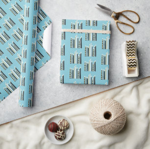 Modern Happy Hanukkah Candles Wrapping Paper
