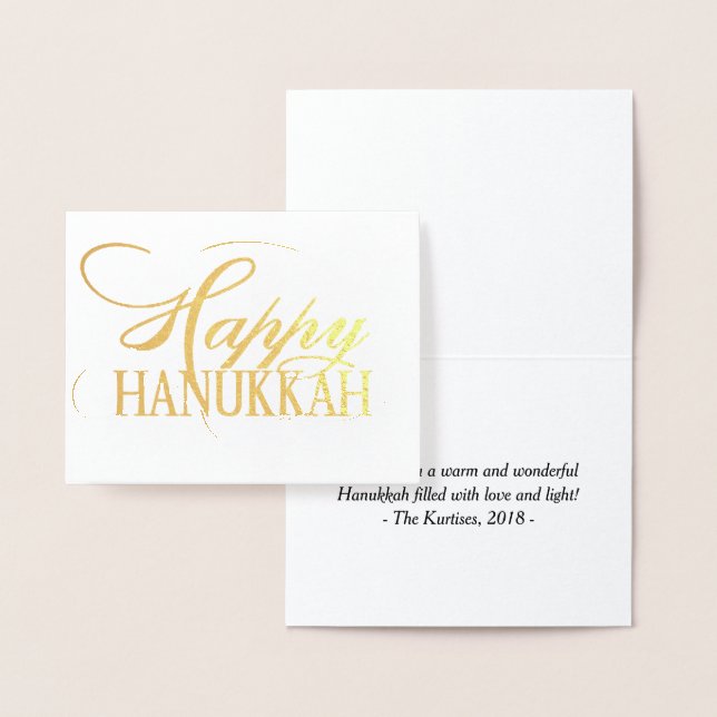 Modern Happy Hanukkah Elegant Gold Fancy Script Foil Card (Display)