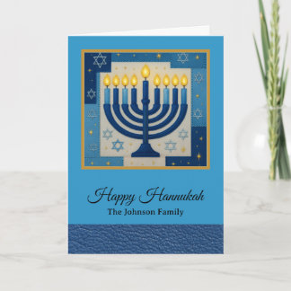 Modern Happy Hanukkah Family Name Card