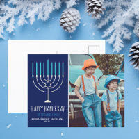 Modern Happy Hanukkah Family Photo Blue
