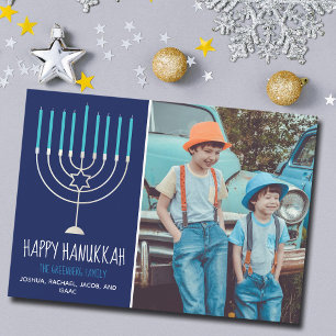 Modern Happy Hanukkah Family Photo Card
