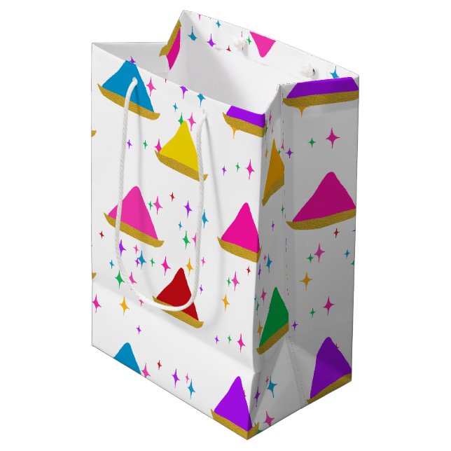 Modern Happy Holi Hindu Festival Colours Pattern  Medium Gift Bag (Front Angled)
