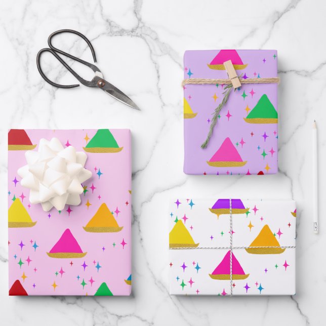 Modern Happy Holi Hindu Festival Colours Pattern  Wrapping Paper Sheet (Front)