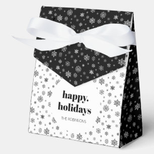Modern Happy Holiday Black White Snowflake Pattern Favour Box