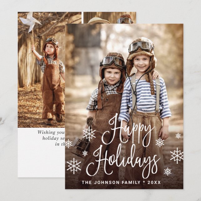 Modern Happy Holidays 4 PHOTO Christmas Greeting Holiday Card (Front/Back)