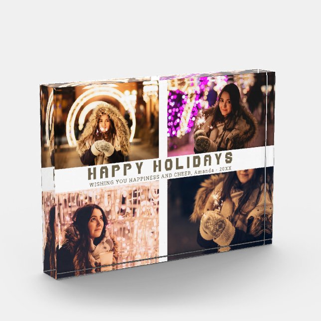 Modern Happy Holidays 4 Photo Collage Photo Block (Left)