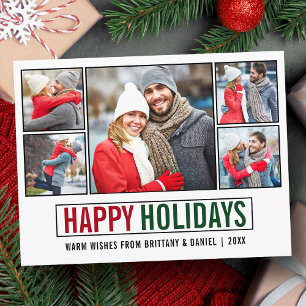 Modern Happy Holidays 5 Photo Postcard