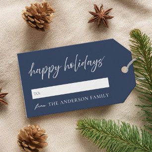 Modern Happy Holidays Blue Christmas Gift Tags