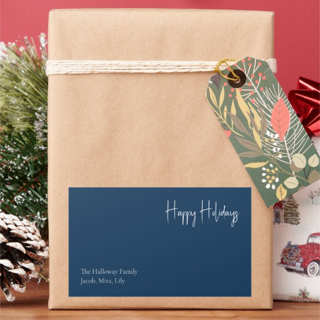 Modern Happy Holidays | Blue Family Gift Label (Holiday)