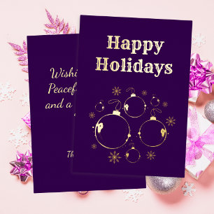 Modern Happy Holidays Bold Purple Gold  Foil Holiday Card