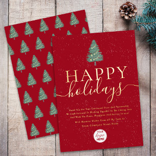 Modern Happy Holidays Business Logo Green & Gold Foil Holiday Card