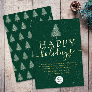 Modern Happy Holidays Business Logo Green & Gold Foil Holiday Card