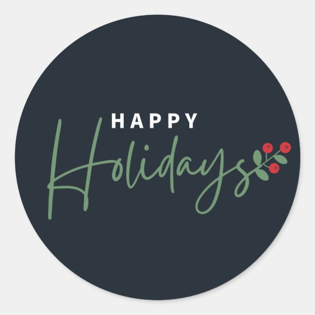 Modern Happy Holidays Classic Round Sticker (Front)