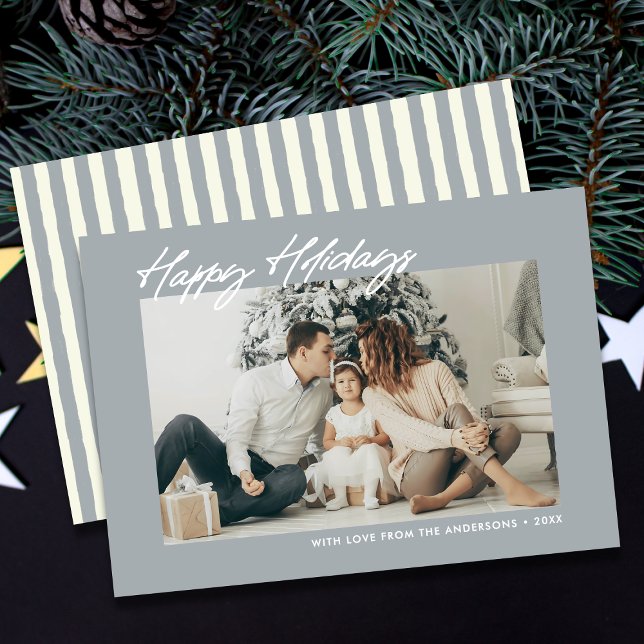 Modern Happy Holidays Custom Message & Photo Holiday Card (Creator Uploaded)