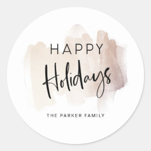 Modern Happy Holidays   Elegant Brush Stroke Classic Round Sticker
