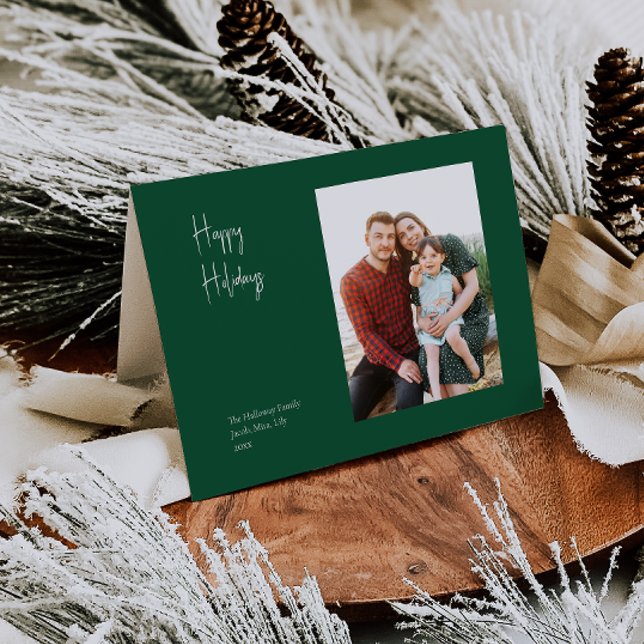 Modern Happy Holidays | Green Folded Single Photo Holiday Card (Creator Uploaded)