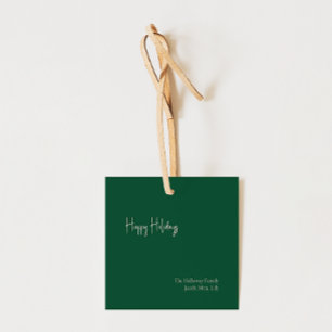 Modern Happy Holidays Green Square Family Gift Tag