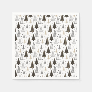 Modern Happy Holidays Hand Drawn Pine Trees Napkin