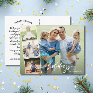 Modern Happy Holidays Hand Lettered Photo Collage Postcard