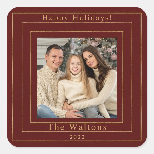 Modern Happy Holidays Hard plastic coaster Square Sticker (Front)