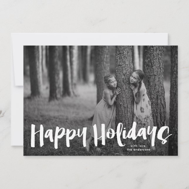Modern "Happy Holidays"  Lettering Christmas Photo Holiday Card (Front)
