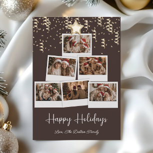 Modern Happy Holidays Multi Photo Collage Holiday Card