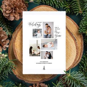 Modern Happy Holidays New Year Photo Collage Holiday Card