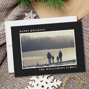 Modern Happy Holidays Photo Black Card