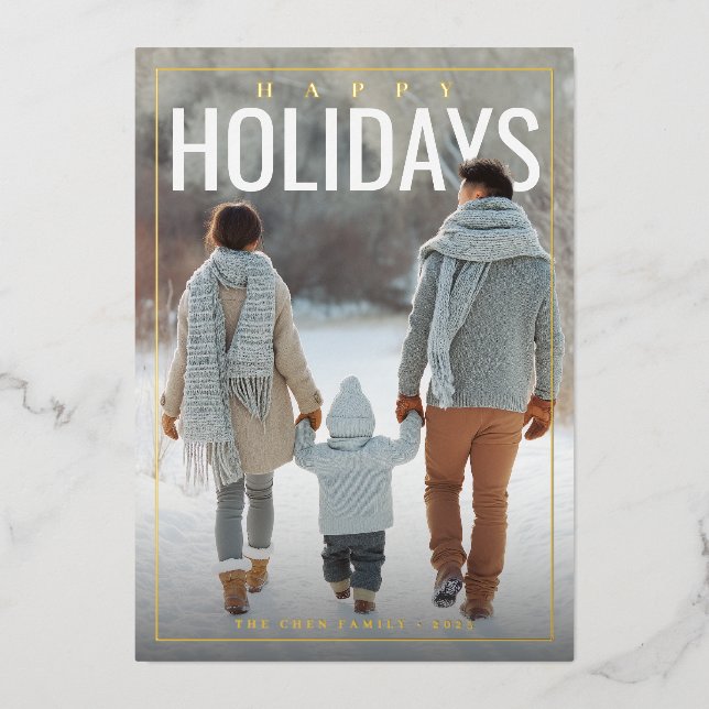 Modern Happy Holidays Photo Foil Holiday Card (Front)