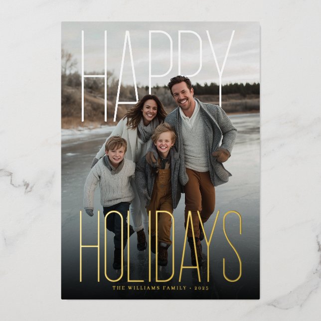 Modern Happy Holidays Photo Foil Holiday Card (Front)