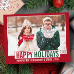 Modern Happy Holidays Photo Red Postcard<br><div class="desc">Modern Happy Holidays Photo Green and Red Holiday Postcard</div>