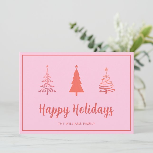 Modern Happy Holidays Pink Card (Standing Front)