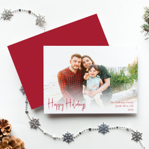 Modern Happy Holidays   Red Full Photo Holiday Card