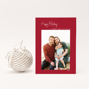 Modern Happy Holidays   Red Vertical Single Photo Holiday Card